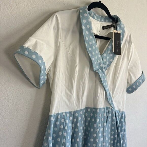 GownTown Women's Pinup 60s Vintage Blue Polkadot Swing Plus Size Dress XXL NWT - Picture 10 of 10